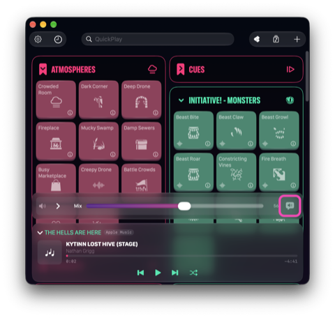 The Connect button beside the Mix slider in a Cantus Studio game window