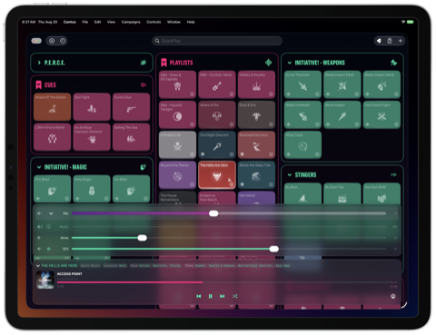 A multicolor Cantus Studio Play Screen in an iPad frame