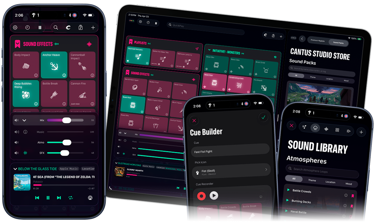 Cantus Studio app preview on iPhone, iPad, and Mac
